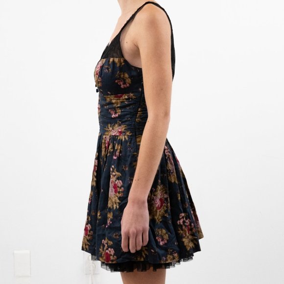 Free People XS Floral Print Cotton Mini Dress Blue - Picture 5 of 9
